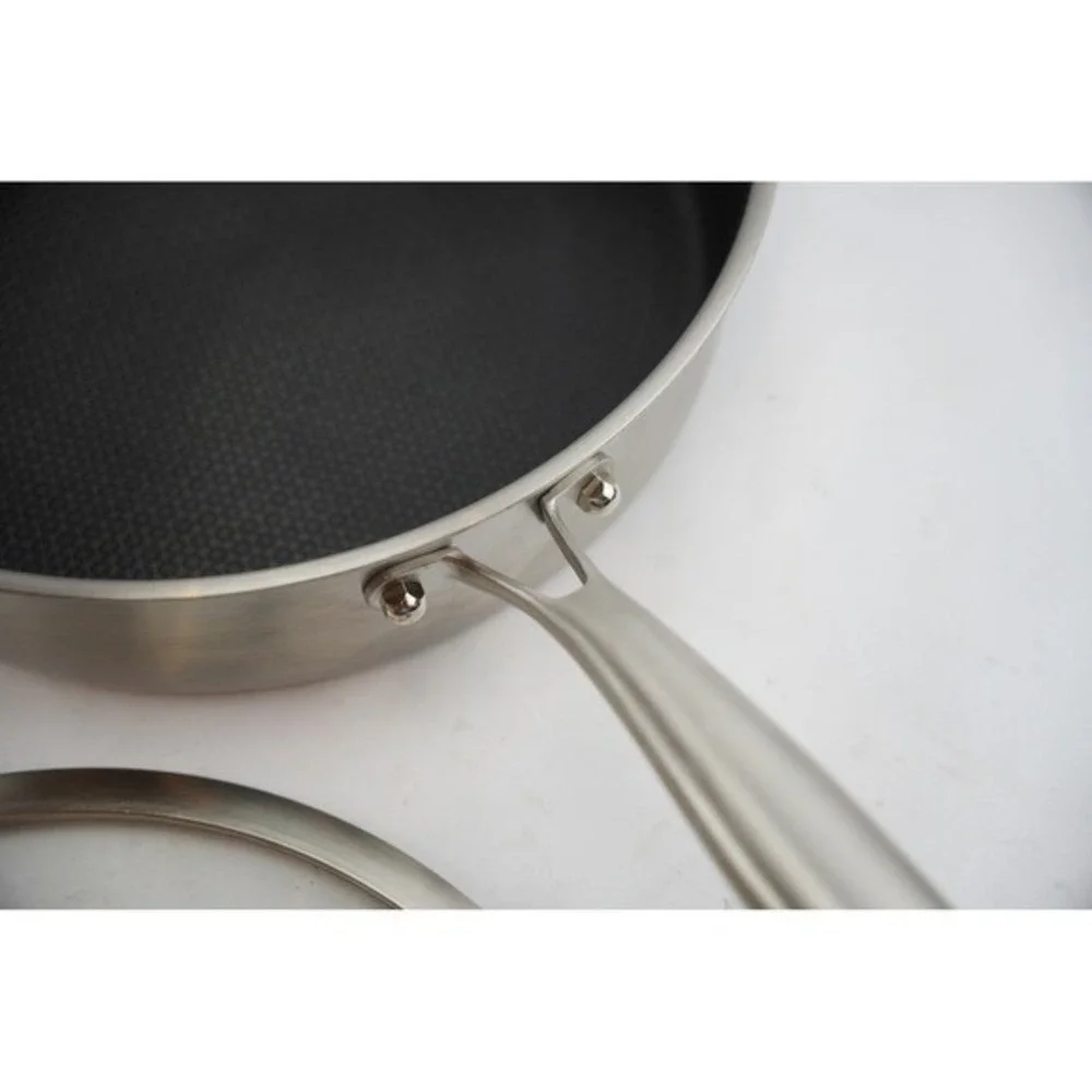 LOLYKITCH 3-PLY Stainless Steel Fry Pan with Lid 12‎ Inch Nonstick Honeycomb